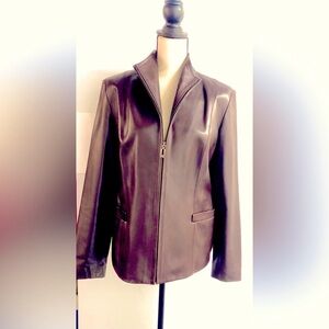 Cole Haan, Rich Burgundy Genuine Lambskin Leather Jacket